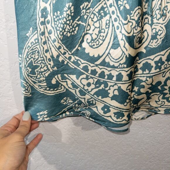 Zara Green & Cream Paisley Silk Slip Dress Size Small - Picture 4 of 8